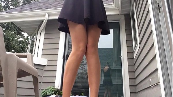 Upskirt milf pees standing on porch