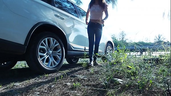 Piss Stop – Urgent Outdoor Roadside Pee and Cock Sucking by Asian Girl Tina in Blue Jeans