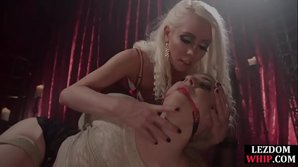 Gagged dyke gets spanked by lezdom dominatrix